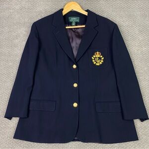 Lauren Ralph Lauren Blazer Women's 18W Navy Blue Gold Buttons Crown Crest Wool